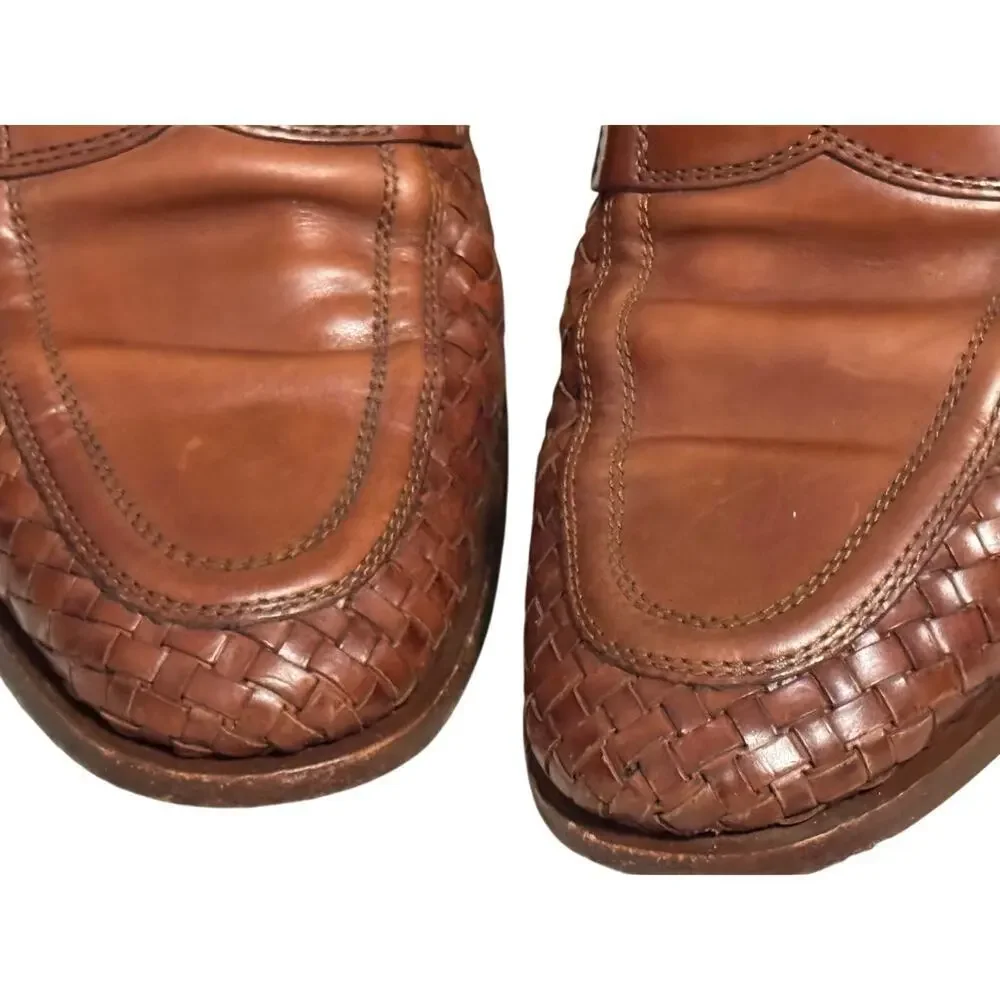 Cole Haan leather woven penny loafers British tan dynamic energy foam comfort